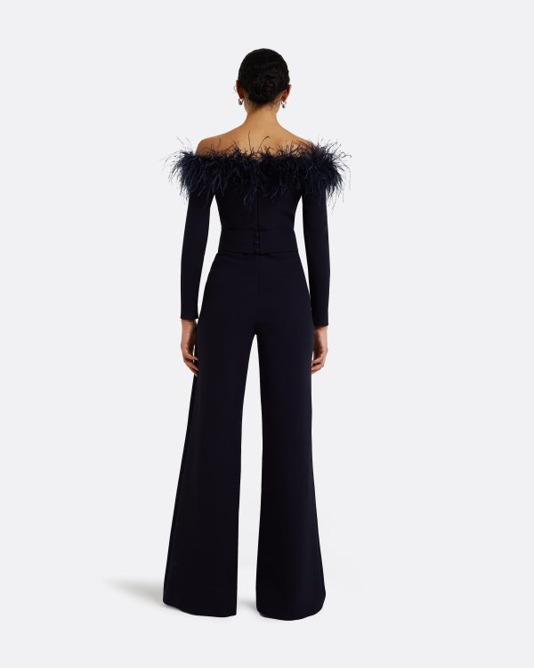 Veasna Midnight Navy Feather-Trimmed Jumpsuit - Image 2