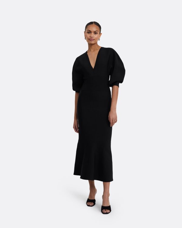 Kiera Black Knit Midi Dress