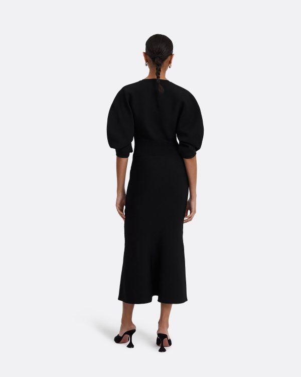 Kiera Black Knit Midi Dress - Image 2