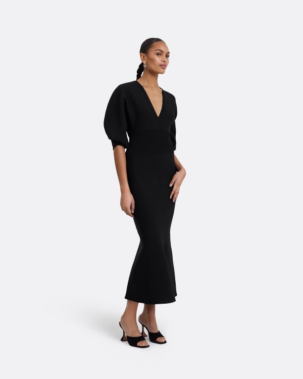 Kiera Black Knit Midi Dress - Image 4