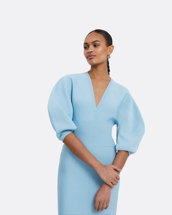 Kiera Pale Blue Knit Midi Dress - Image 3