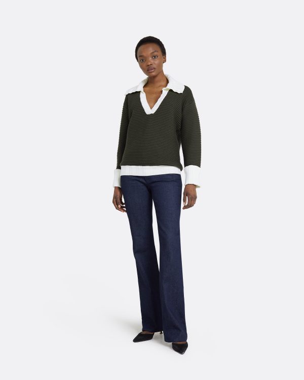 Kratos Slate Green & Ivory Knit Top