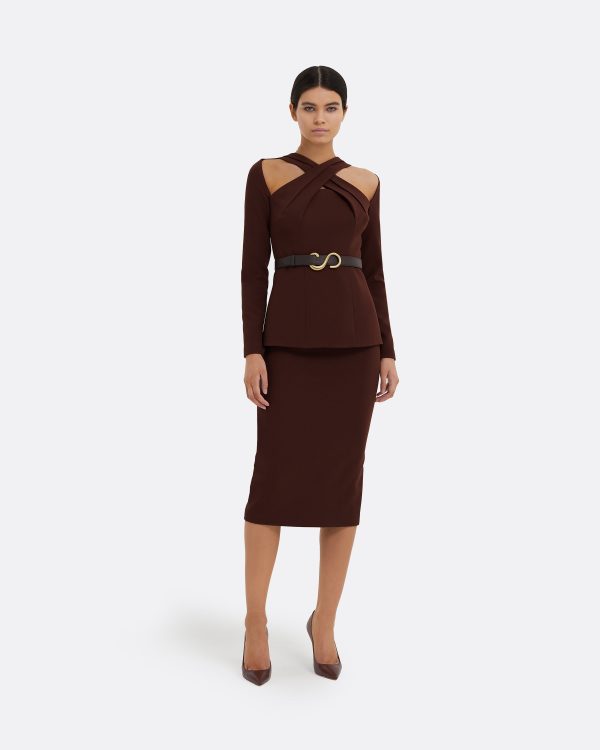 Hokoku Pecan Brown Pencil Skirt - Image 3