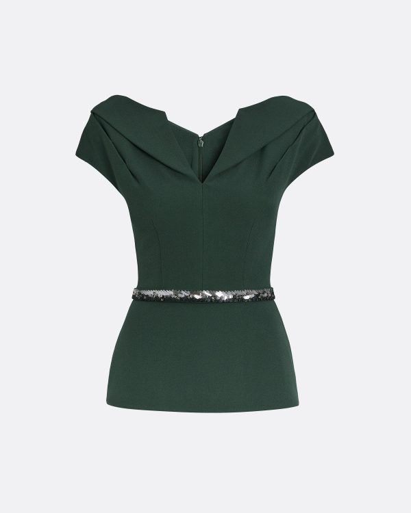 Aliye Darkest Spruce Top With Embroidered Belt - Image 5