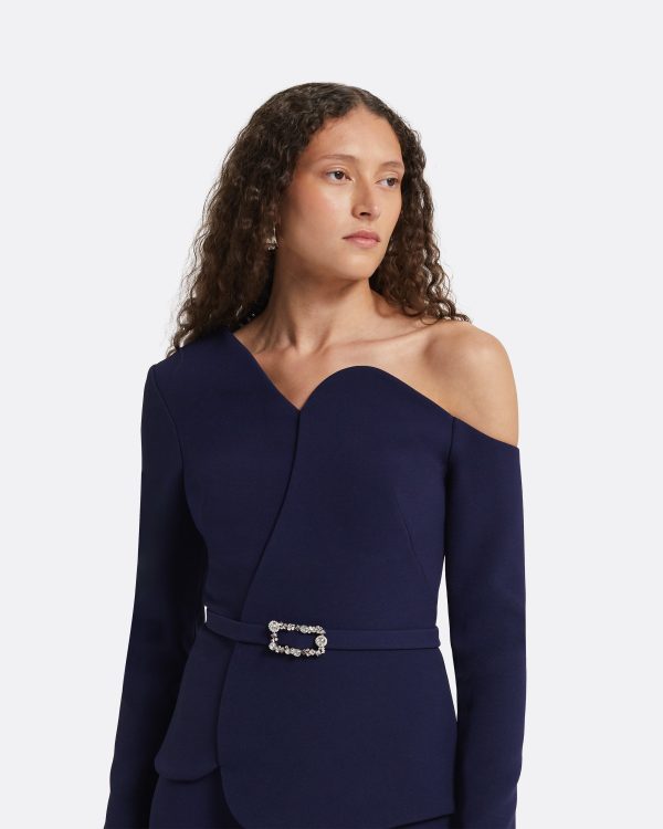 Adil Azurite Blue Top With Embroidered Belt - Image 3