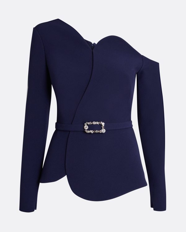 Adil Azurite Blue Top With Embroidered Belt - Image 5